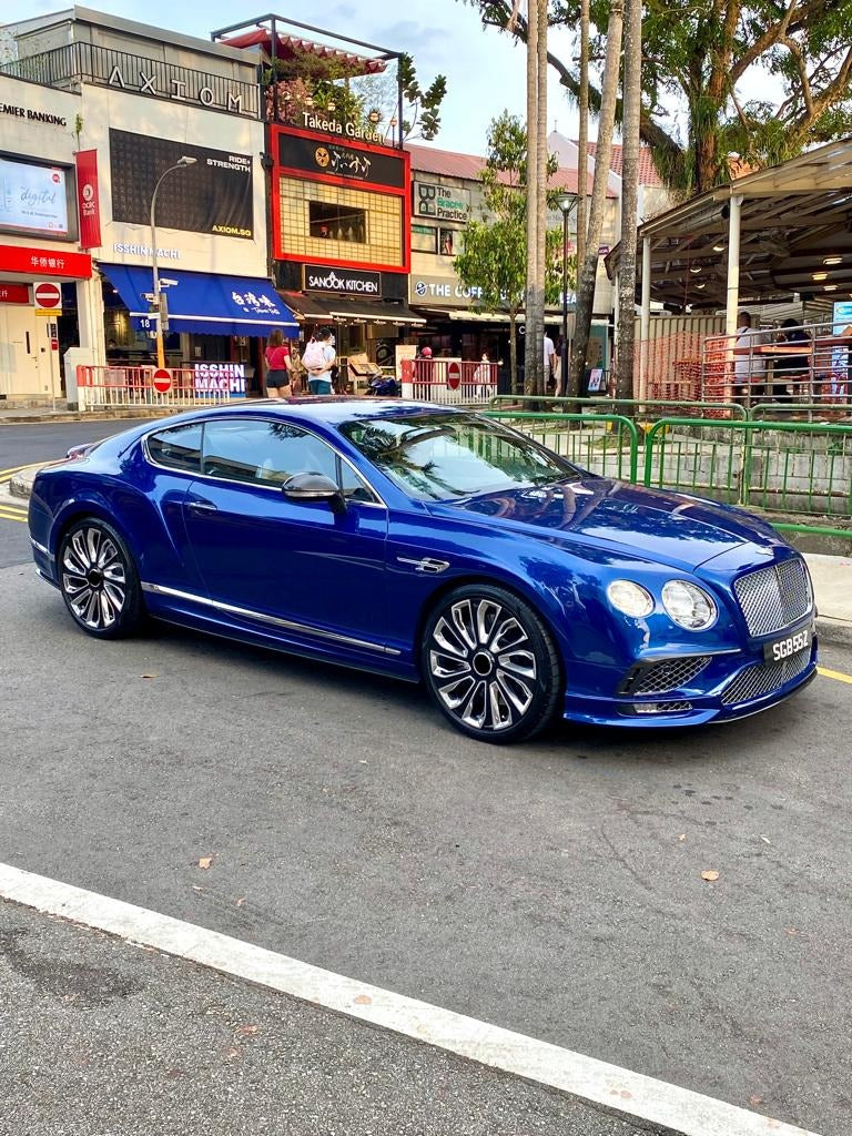 We produced premium quality forged wheels rims for  BENTLEY CONTINENTAL GT  Our wheels sizes:   Front 21 x 9.5 ET 35  Rear 21 x 9.5 ET 35  Finishing: Black Diamond  Forged wheels can be produced in any wheel specs by your inquiries and we can provide our specs